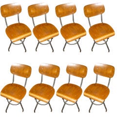 Set of Eight 1960's French Industrial Swivel Seat Dining Chairs