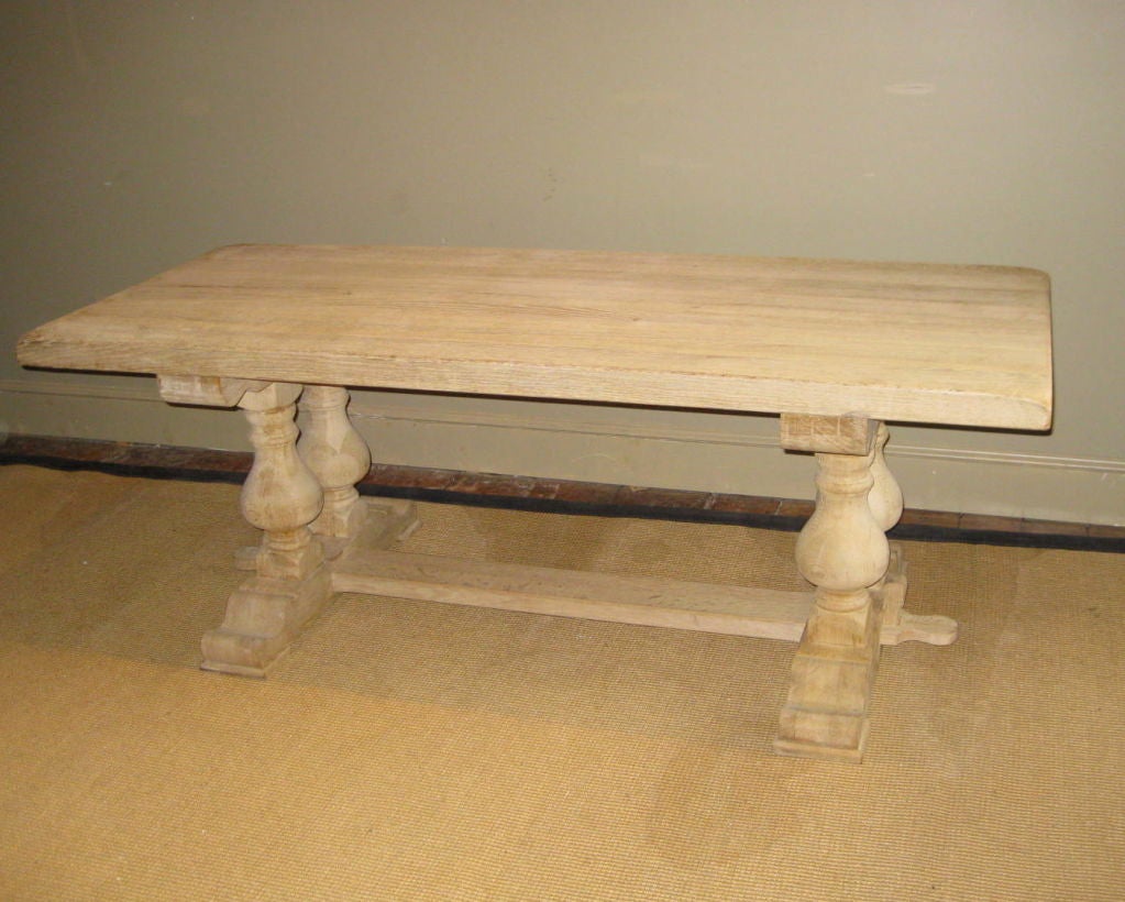 20th Century 1920's Belgian Bleached Trestle Farm Table