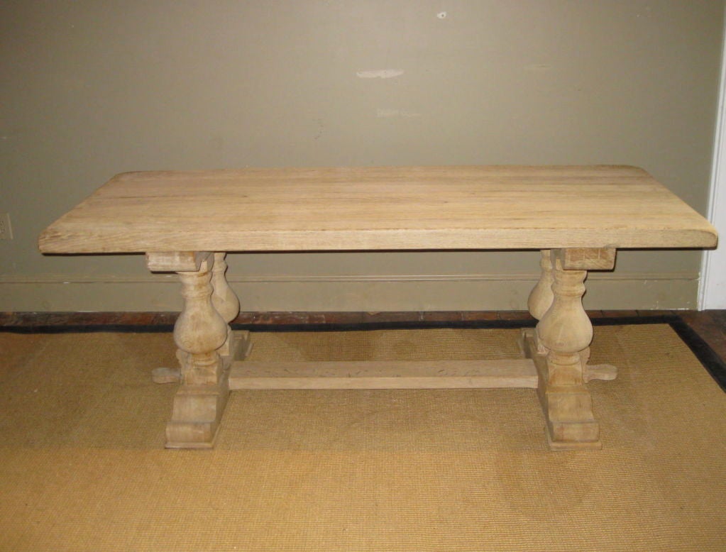 Oak 1920's Belgian Bleached Trestle Farm Table