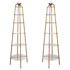 Pair of Vintage Gilded Iron and Glass Etageres 12