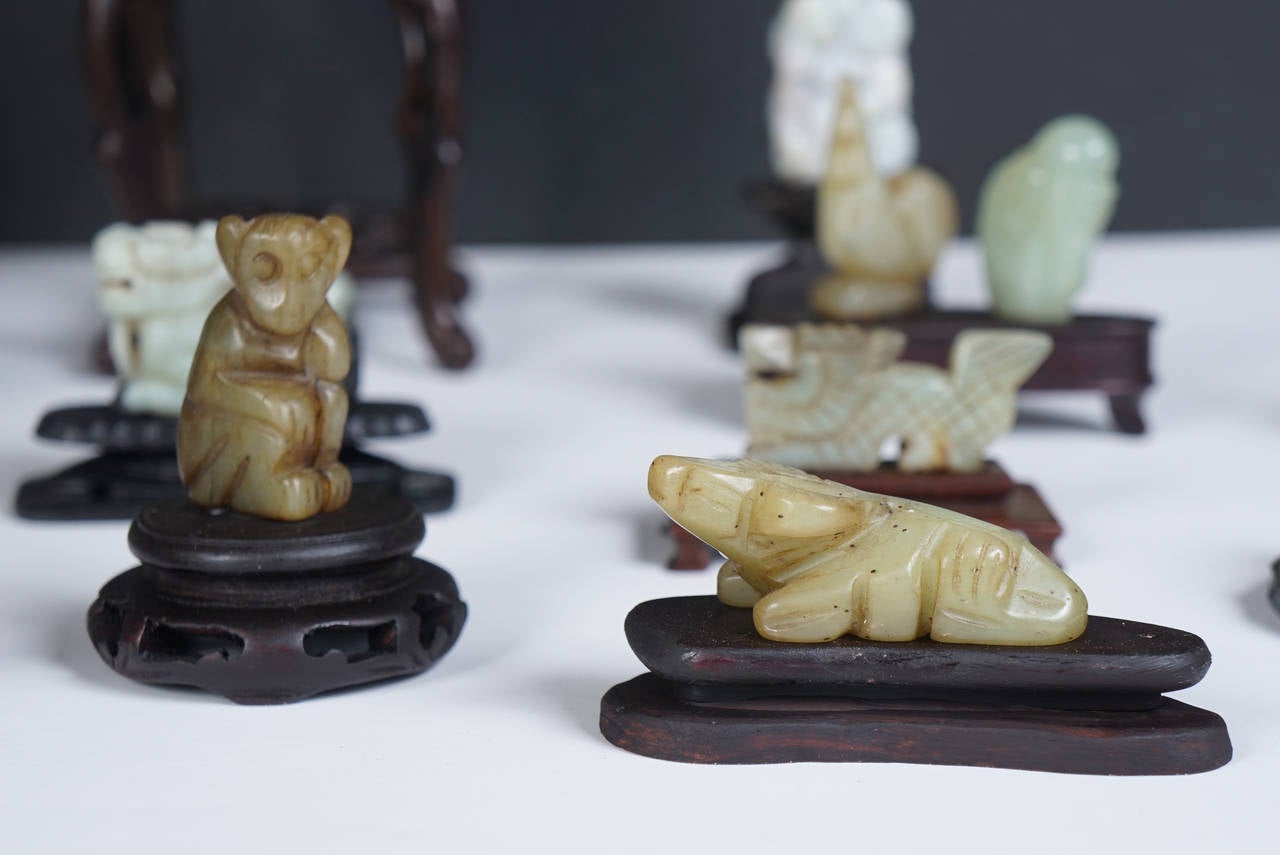 Collection of Late 19th and Republic Period Carved Jade Ornaments on Stands 4