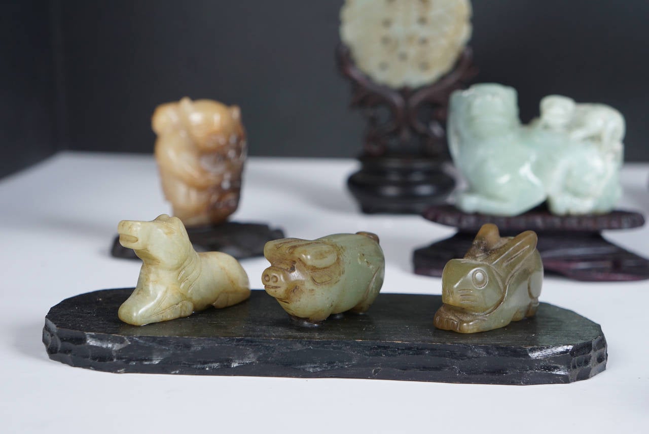 Collection of Late 19th and Republic Period Carved Jade Ornaments on Stands 2