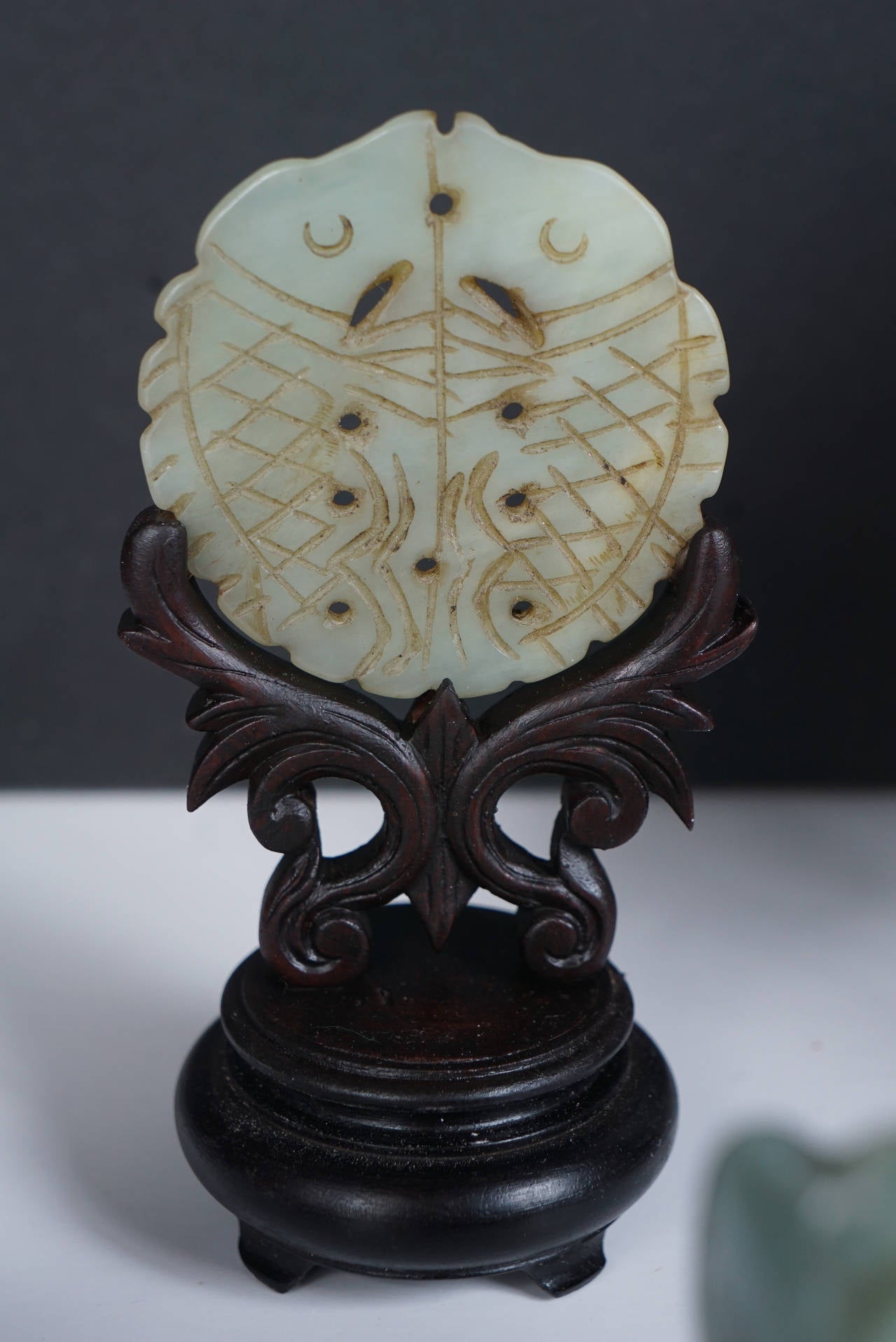 Collection of Late 19th and Republic Period Carved Jade Ornaments on Stands 1