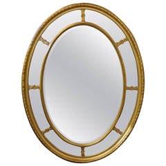 Antique Large Oval Early 20th Century Adams Style Water Gilded Mirror