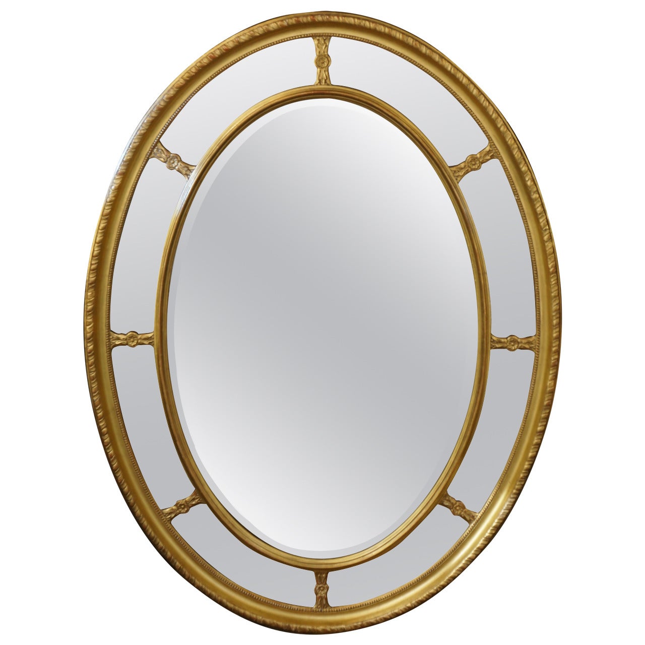 Large Oval Early 20th Century Adams Style Water Gilded Mirror