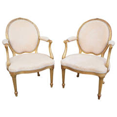 Antique Pair of Period George III Gilded Open Armchairs in the Manner of George Seddon