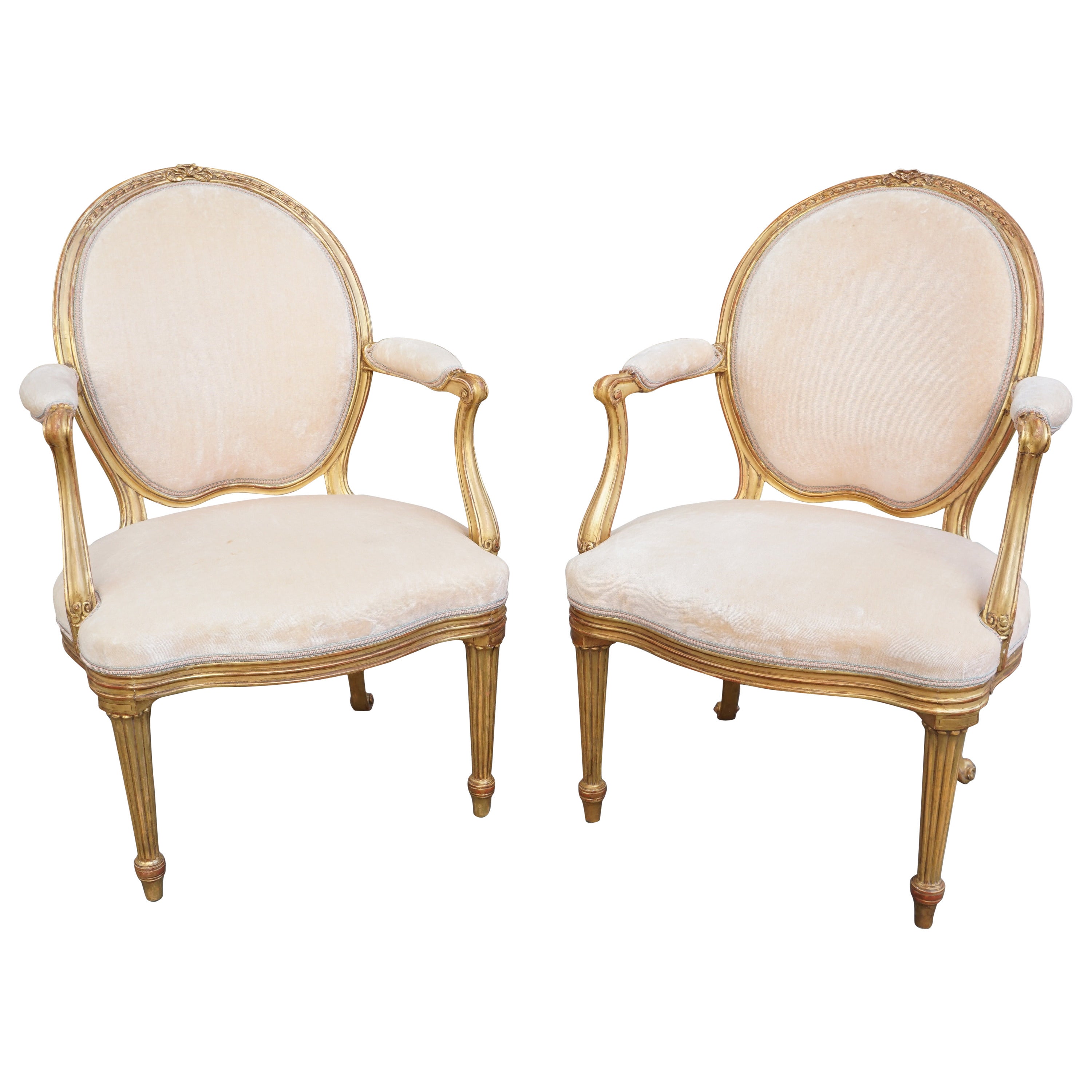 Pair of Period George III Gilded Open Armchairs in the Manner of George Seddon