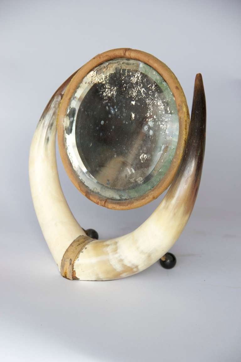 Rustic Horn and Glass Table Mirror 1