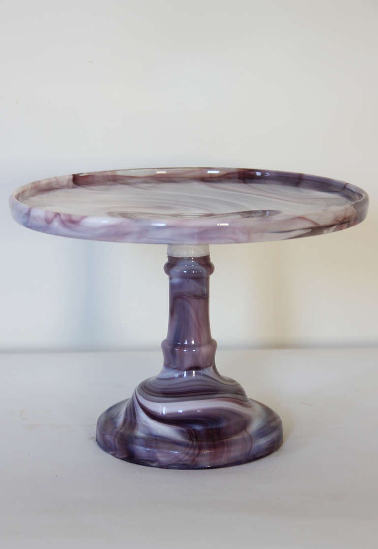 Vibrant Purple and White Colors. This Glass Cake Stands Functions as a Lovely Display for Cakes or Pastries or a Unusal Pedestal for Displaying Any Object