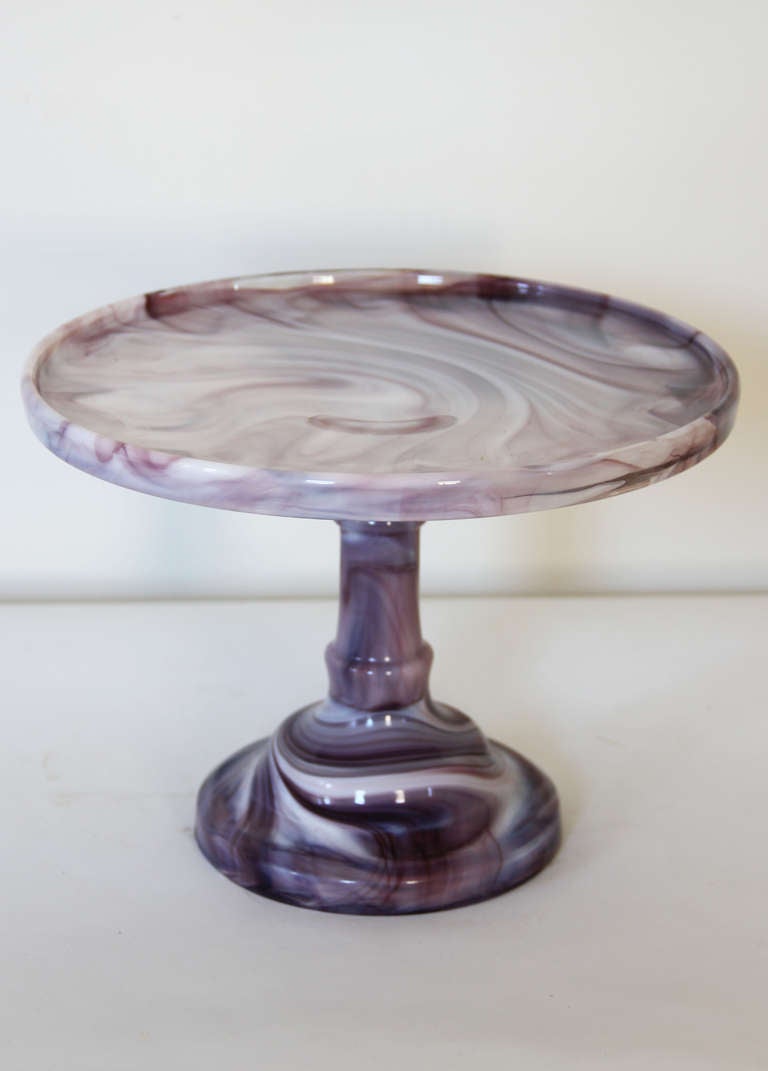 Folk Art Purple and White Marbleized Glass Cake Stand
