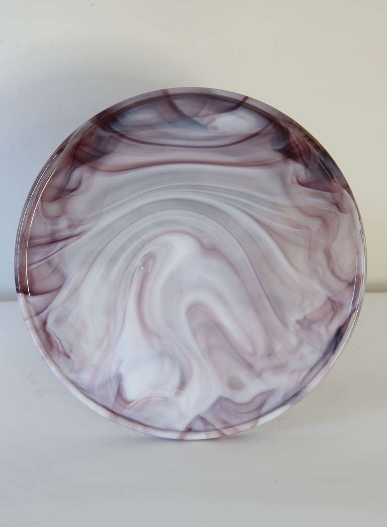 Purple and White Marbleized Glass Cake Stand In Excellent Condition In Hudson, NY