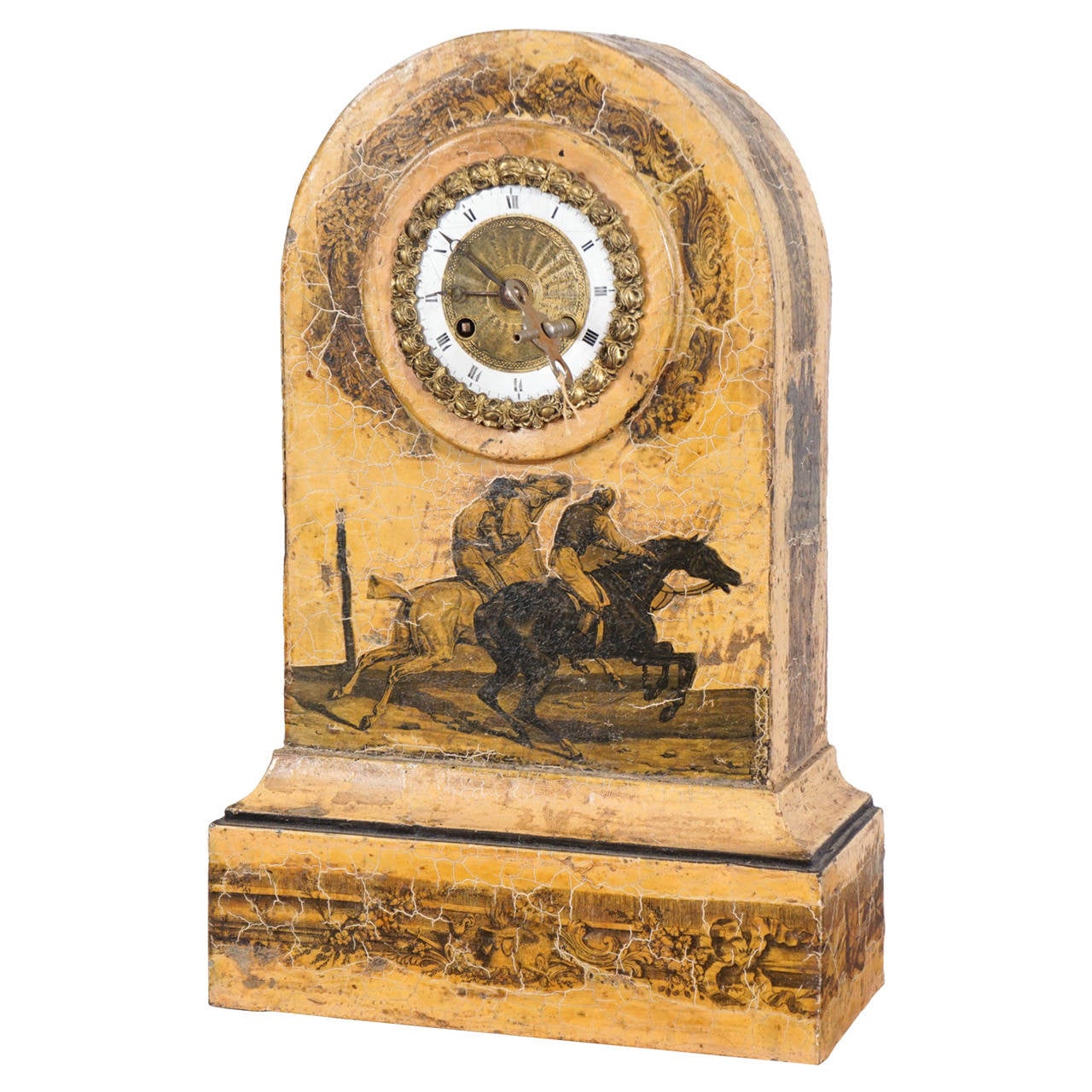 Charles X Tole Peinte and Decoupage Mantel Clock For Sale