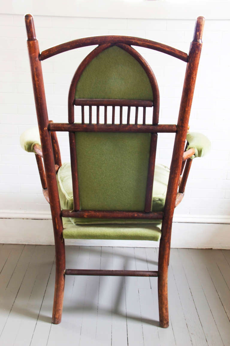 Adirondack Arm Chair with Mohair Upholstery In Excellent Condition In Hudson, NY