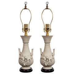Pair of Bisque Lamps with Botanical Motif