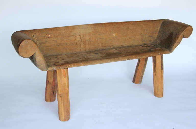 Chinese Chippendale Rustic Carved Chinese Bench