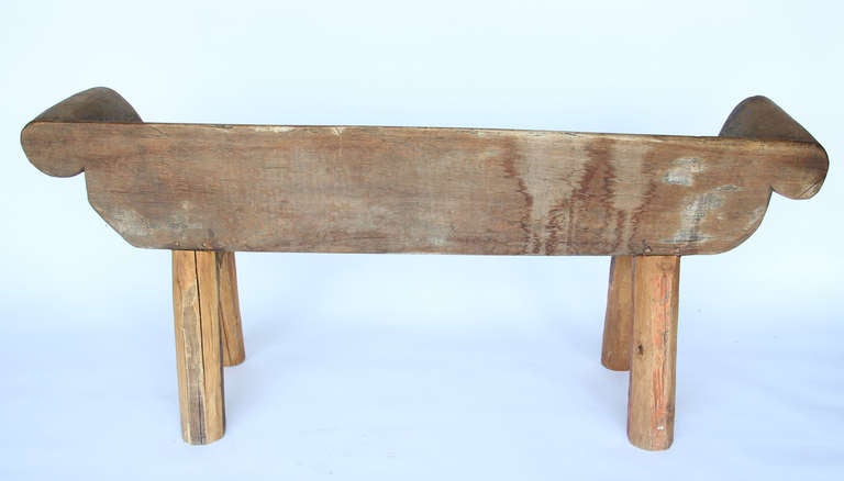 Rustic Carved Chinese Bench In Good Condition In Hudson, NY