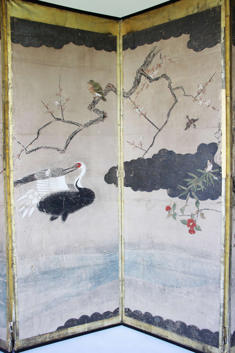 Chinese Coromandel Screen of Six Parts with Handsome Cranes