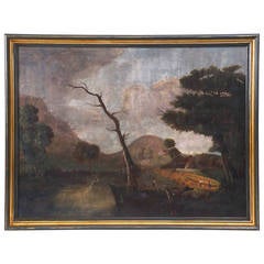 Large 19th Century Rustic River View Antique Large 19th Century Rustic River View