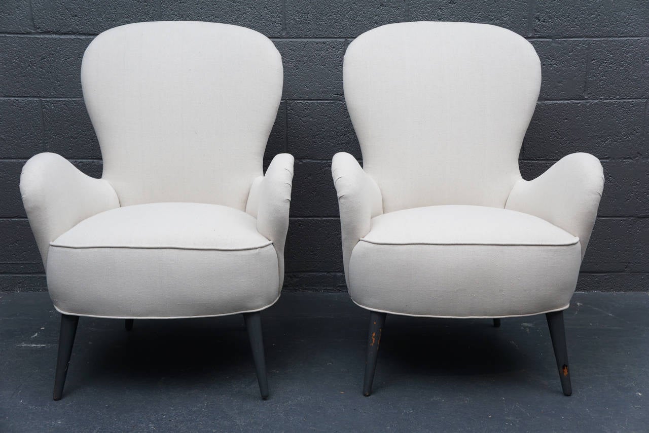 Modern Pair of Italian Midcentury High Back Chairs For Sale