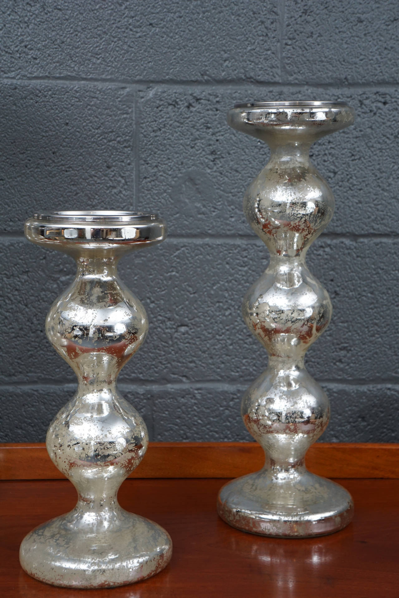 French Provincial Five Beautiful Mercury Glass Candlesticks