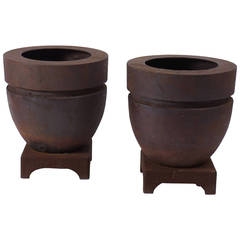 Vintage Pair of Cast Iron Modernist Planters on Stands