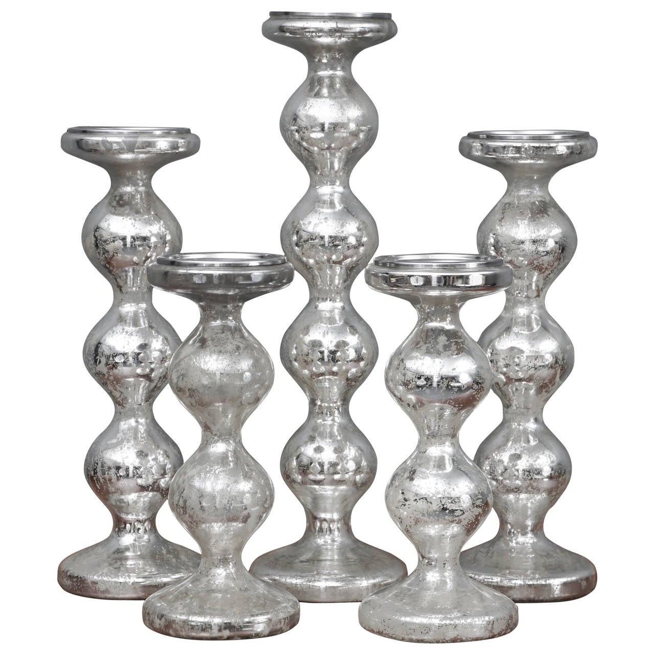 Five Beautiful Mercury Glass Candlesticks at 1stDibs