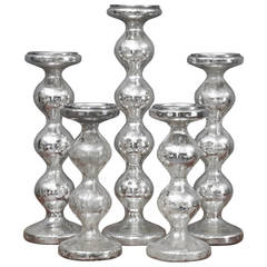Five Beautiful Mercury Glass Candlesticks