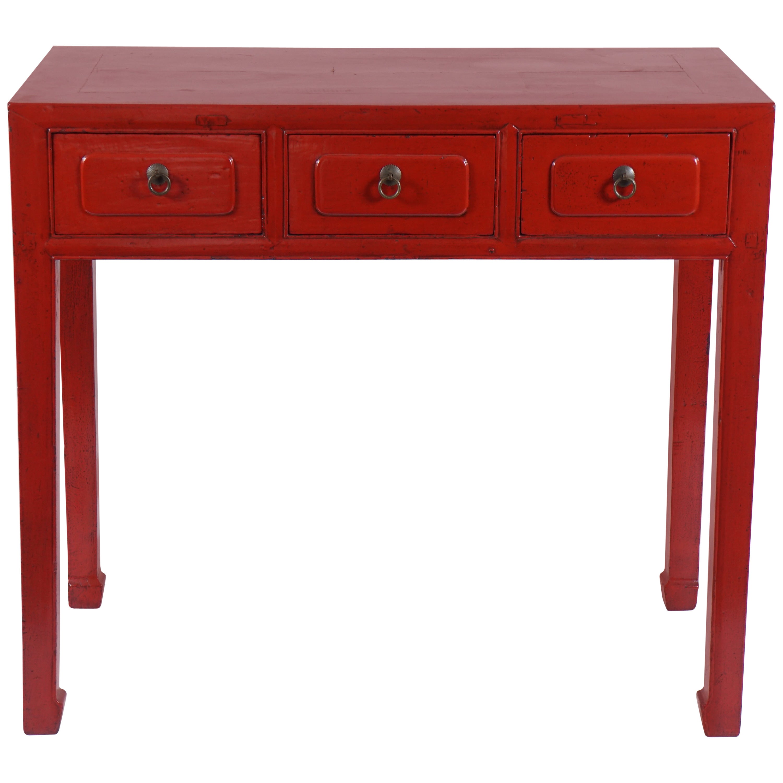 "Chinese" Red Three-Drawer Console For Sale