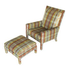 "Plaid 70's Chair with Ottoman