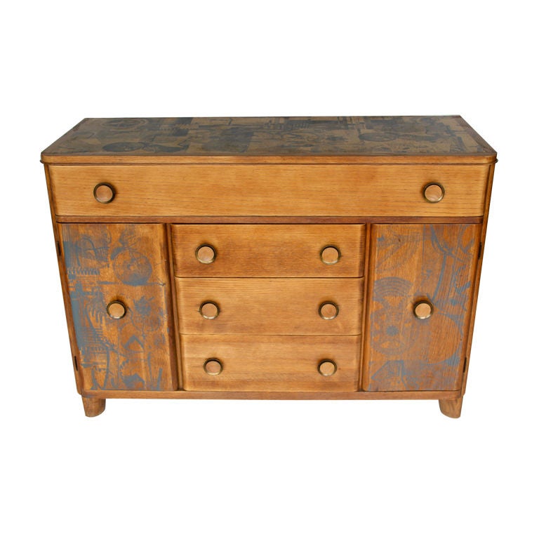 Heywood Wakefield Chest with Industrial SilkScreen at 1stDibs
