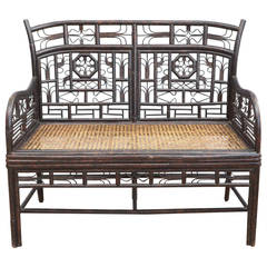 Brighton Style Wicker Settee with Woven Rattan Seat