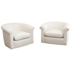 Vintage White Linen Swivel Chairs
