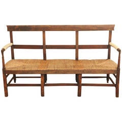 Antique French Bench with Rush Seat