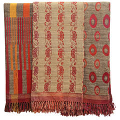 Indian Hand Woven Throws. Red, Oatmeal, Pink, Orange, Yellow. Wool and Raw Silk