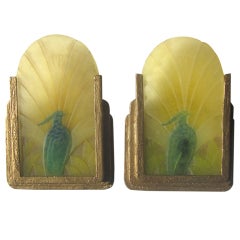 French Art Deco Pate de Verre Glass Wall Sconces