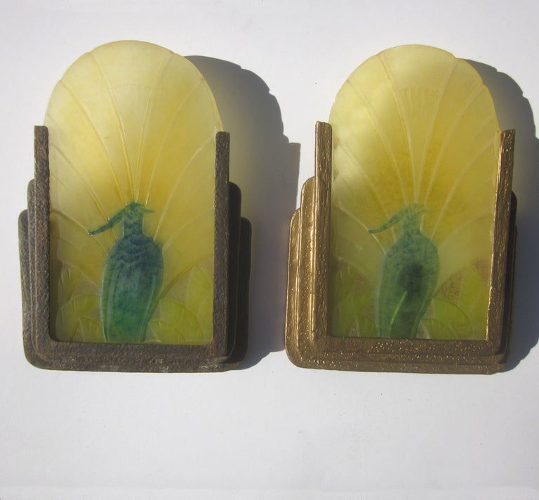 20th Century French Art Deco Pate de Verre Glass Wall Sconces