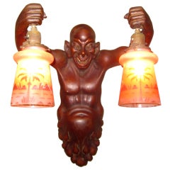 Vintage Devilish Genie Wall Sconce Sculpture Lamp