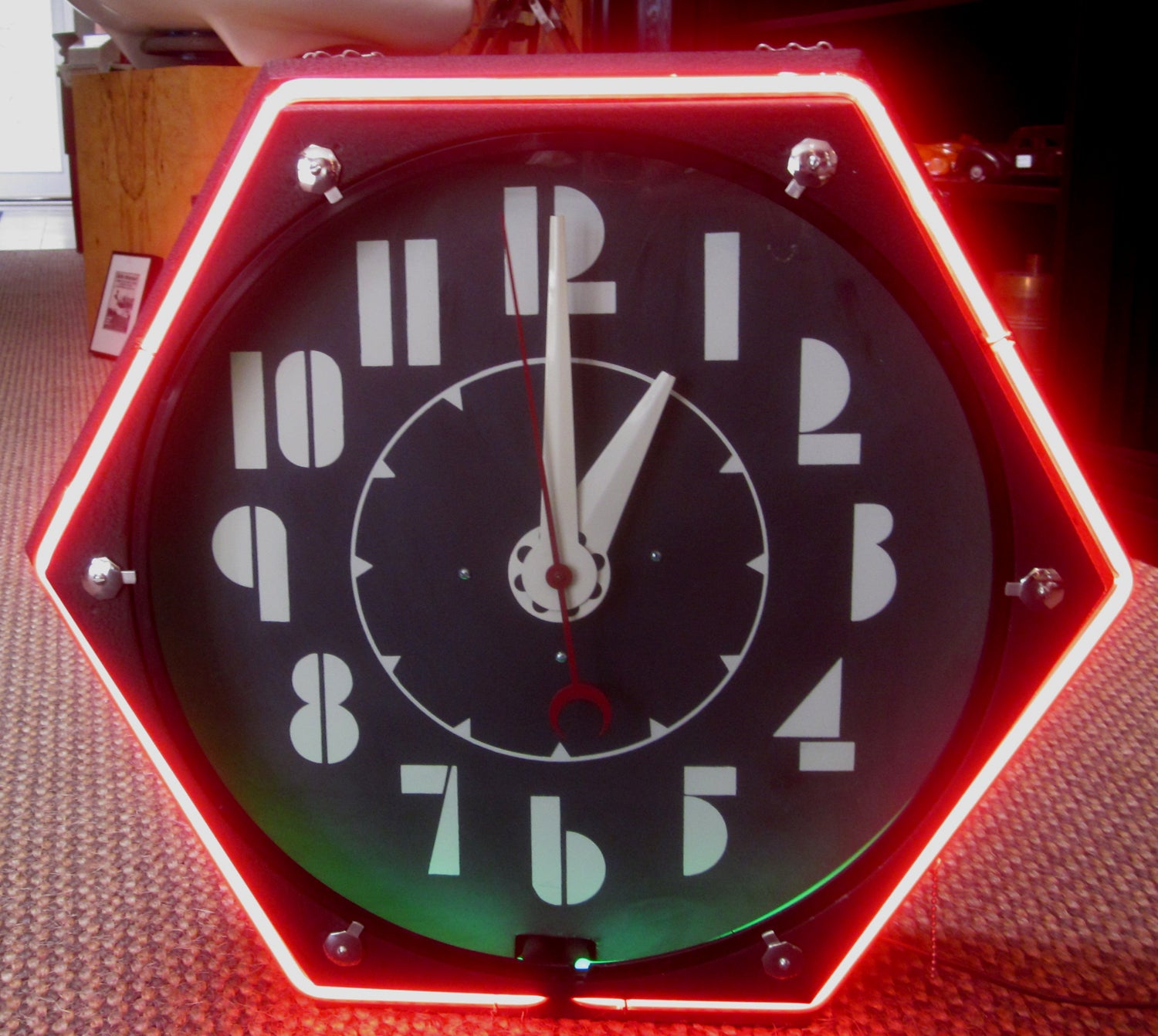 Art Deco Hexagon Neon Wall Clock