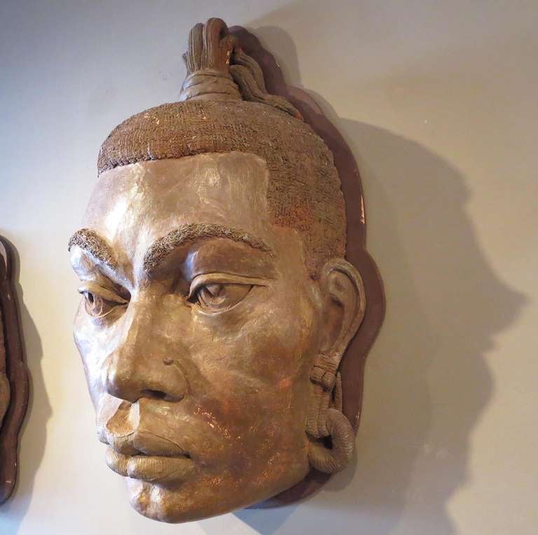 Mid-Century Modern Monumental Terracotta Wall Mounted Heads