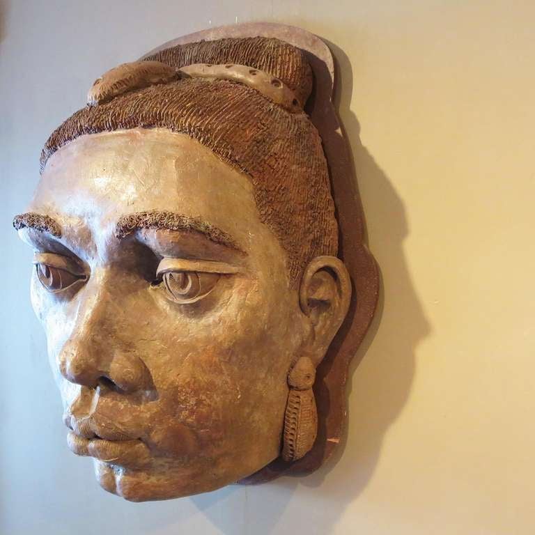 Late 20th Century Monumental Terracotta Wall Mounted Heads