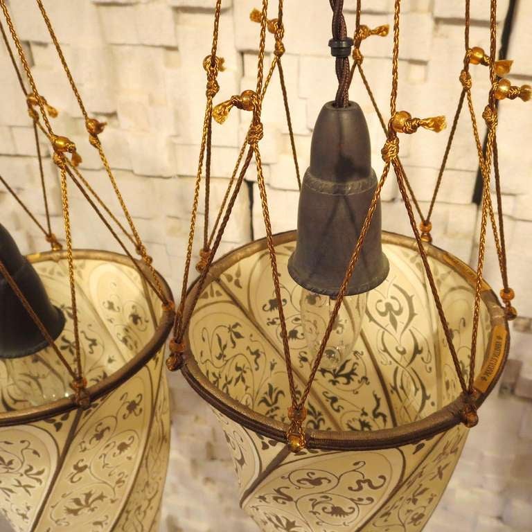 Fortuny Silk Hanging Lamps Group of Five at 1stDibs
