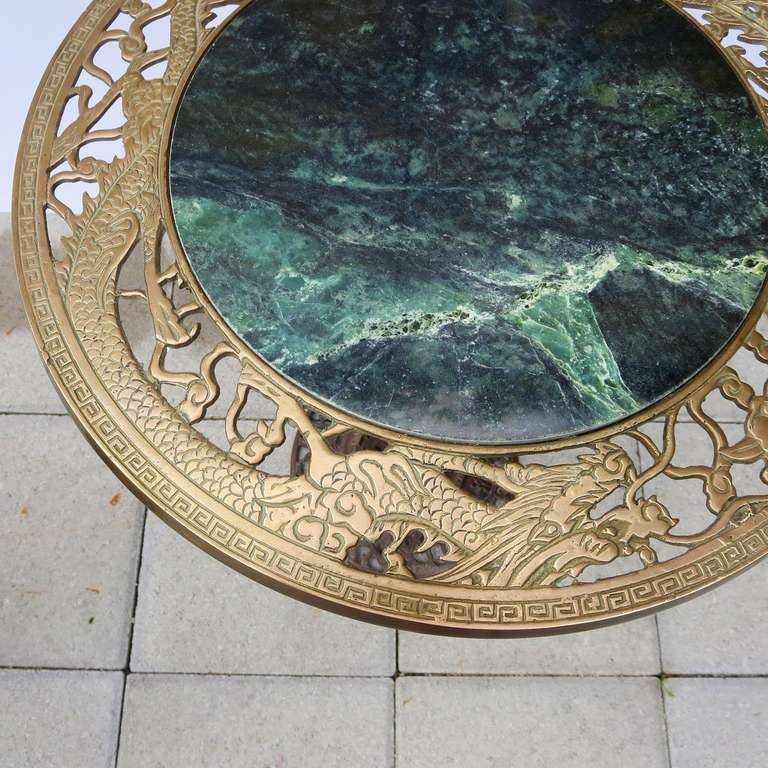 Anglo-Japanese Asian Dragon Motif Side Tables in Bronze and Marble