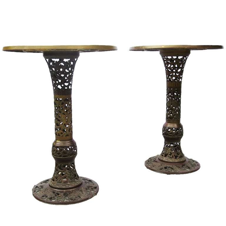 Asian Dragon Motif Side Tables in Bronze and Marble 1