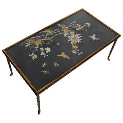 Maison Bagues Bronze Coffee Table with Inlaid Chinoiserie Top