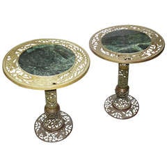 Asian Dragon Motif Side Tables in Bronze and Marble