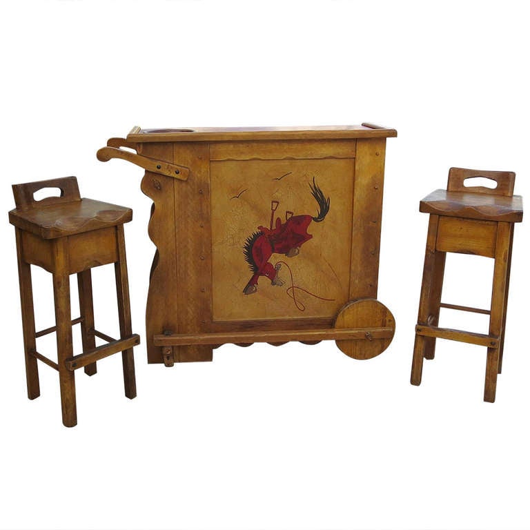 Whimsical Painted Mexicana Bar and Stools by Monterey at 1stDibs