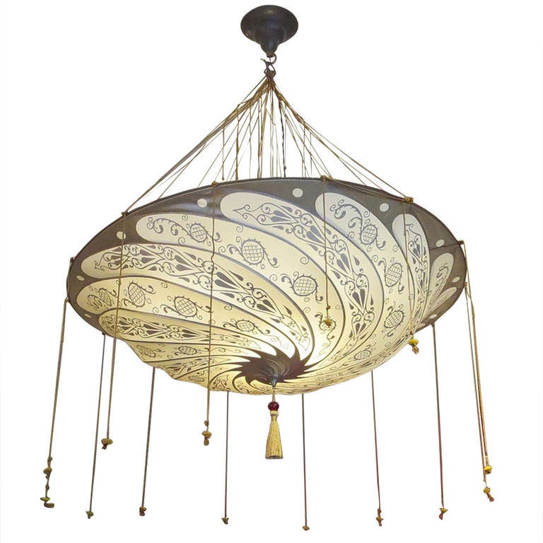 Fortuny Hanging Silk "Parasol" Chandelier Two Available at 1stDibs