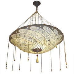 Fortuny Hanging Silk "Parasol" Chandelier - Two Available