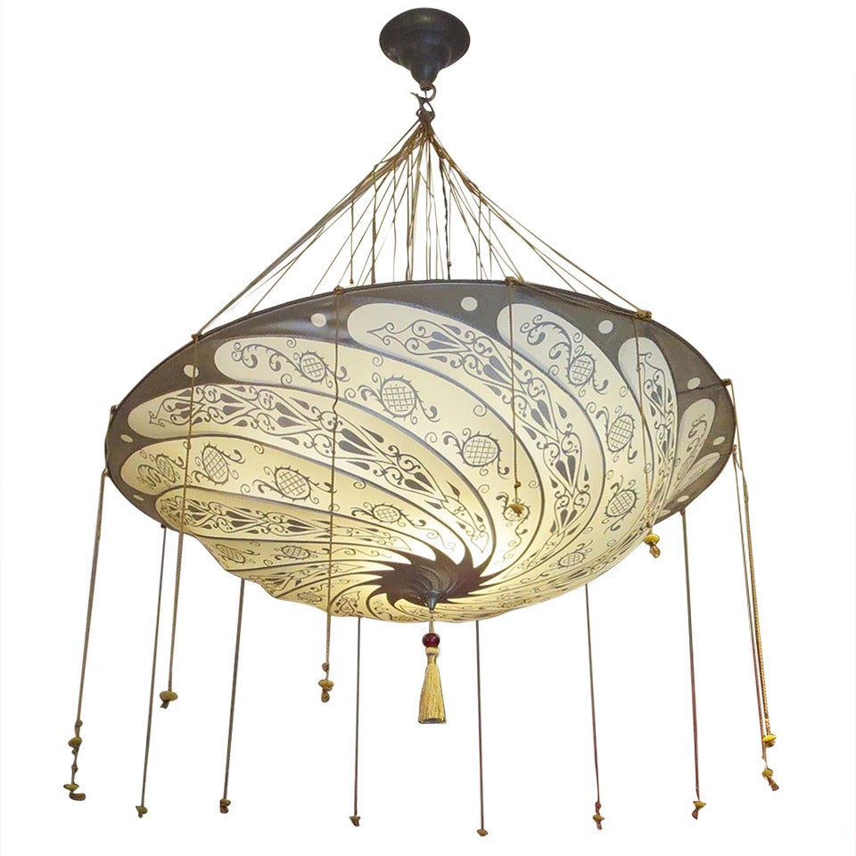 Fortuny Hanging Silk "Parasol" Chandelier - Two Available