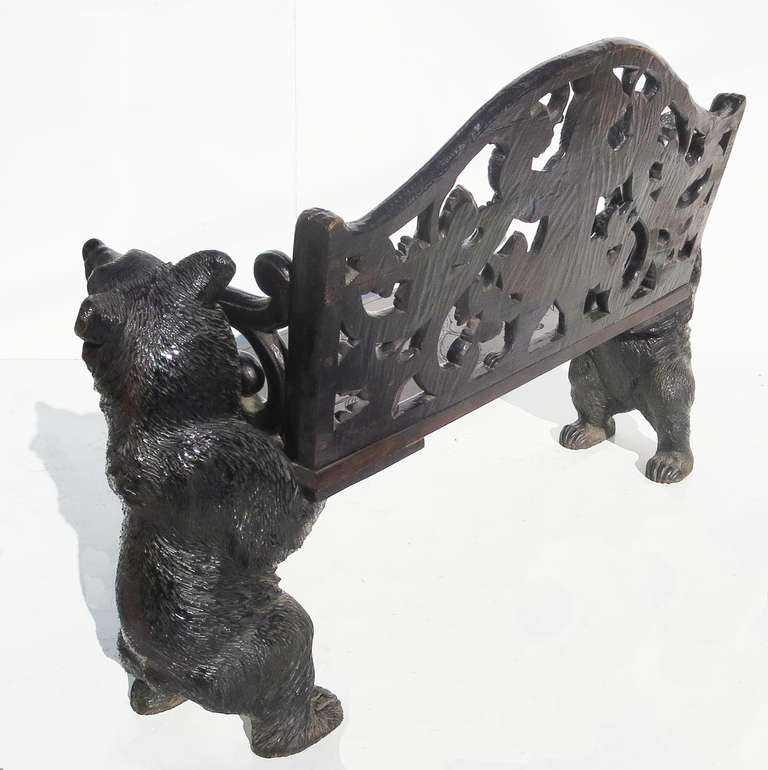 20th Century Black Forest Carved Black Bear Bench